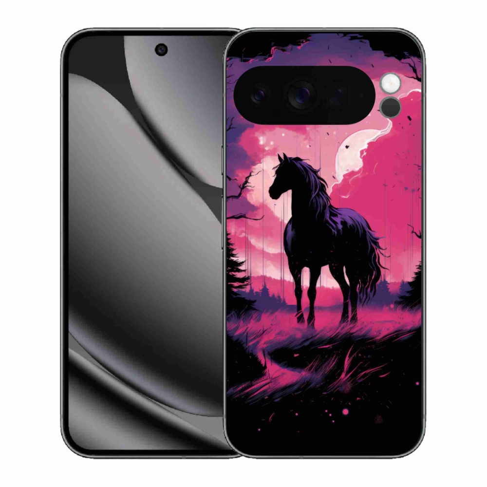 Gél borítás mmCase a Google Pixel 10 Pro XL-hez - fekete rajzfilm ló 1