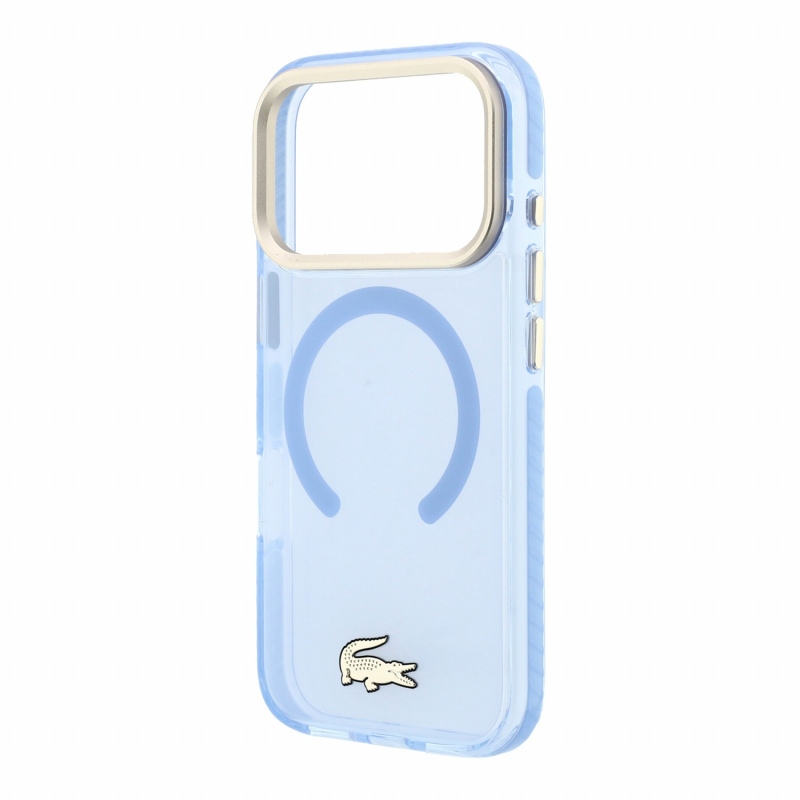 Lacoste IML ütésálló Petit Pique arany logós MagSafe hátsó tok iPhone 18 Pro Max-hoz, kék