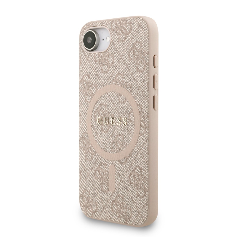 Guess PU bőr 4G színes gyűrűs pánt MagSafe hátsó borító iPhone 16e rózsaszínhez