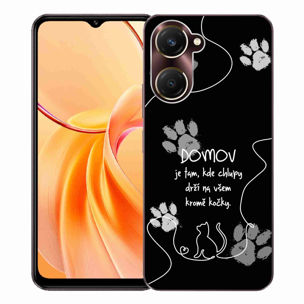 Gél borító mmCase a Vivo Y28s 5G készülékhez - macska motívum fekete háttérrel