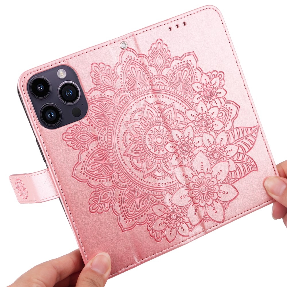 Mandala könyvtáska iPhone 15 Pro készülékhez - rózsaszín