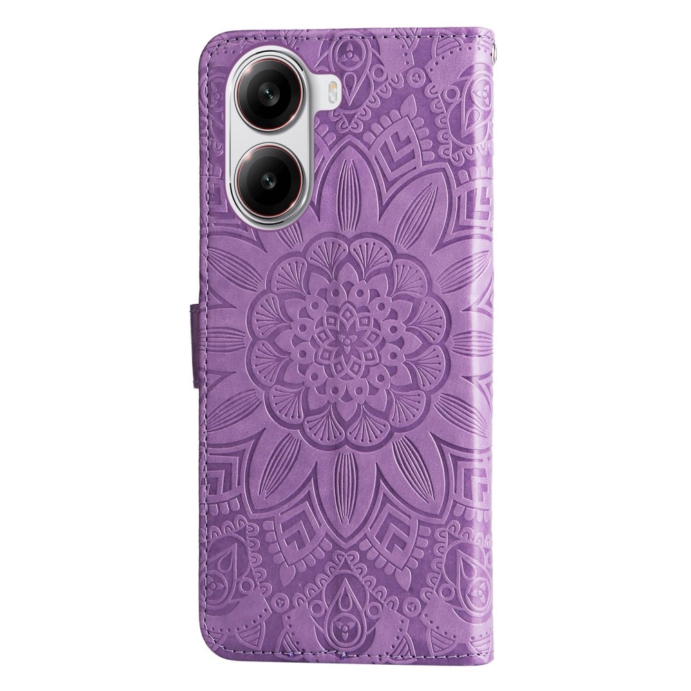 Napraforgó könyv tok a Xiaomi Poco X7 Pro 5G-hez - lila