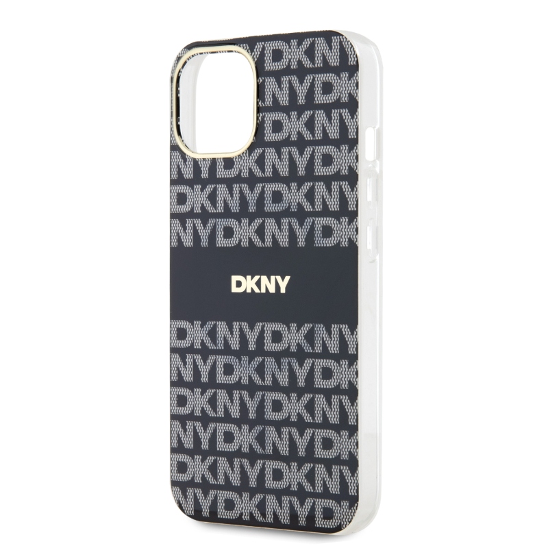 DKNY PC/TPU ismétlődő mintás tonális csíkos Magsafe hátlap iPhone 15-hez Fekete