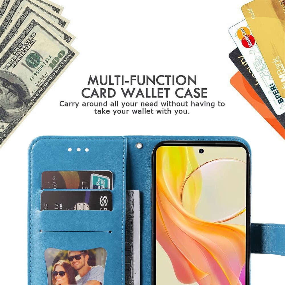 Virágos könyvtáska Vivo Y36-hoz - kék