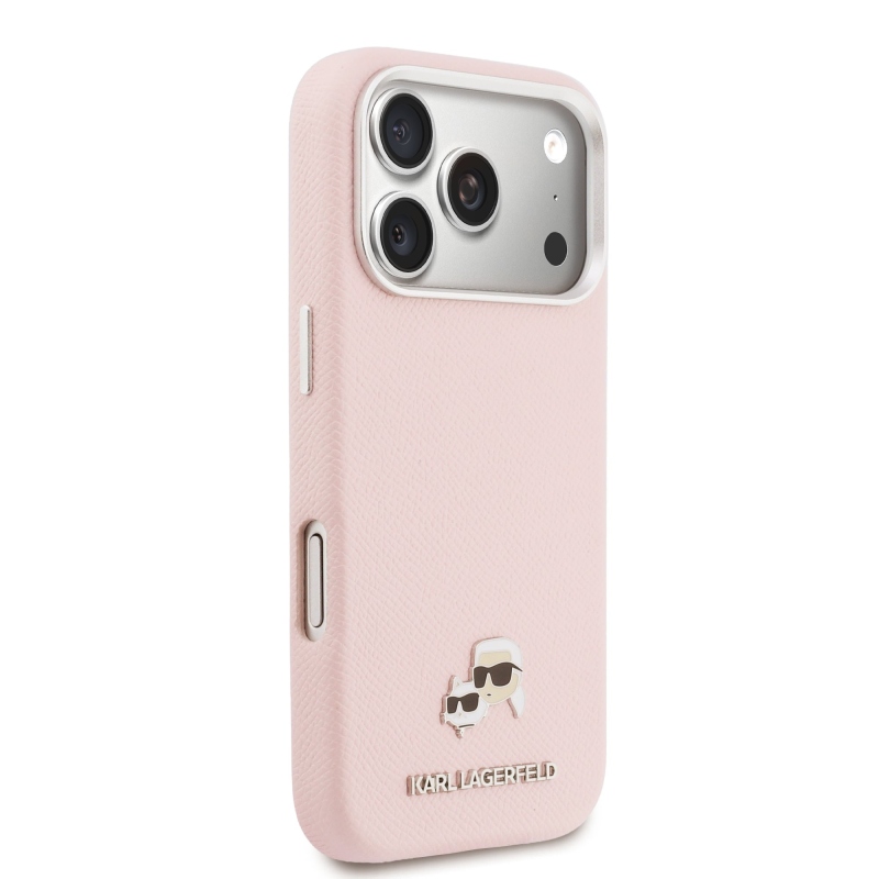 Karl Lagerfeld PU Karl és Choupette fejek tűk MagSafe hátlap iPhone 17 Pro rózsaszínű borítóhoz