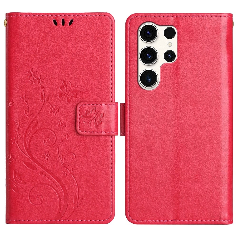 Virágok könyv tok Samsung Galaxy S25 Ultra készülékhez - piros