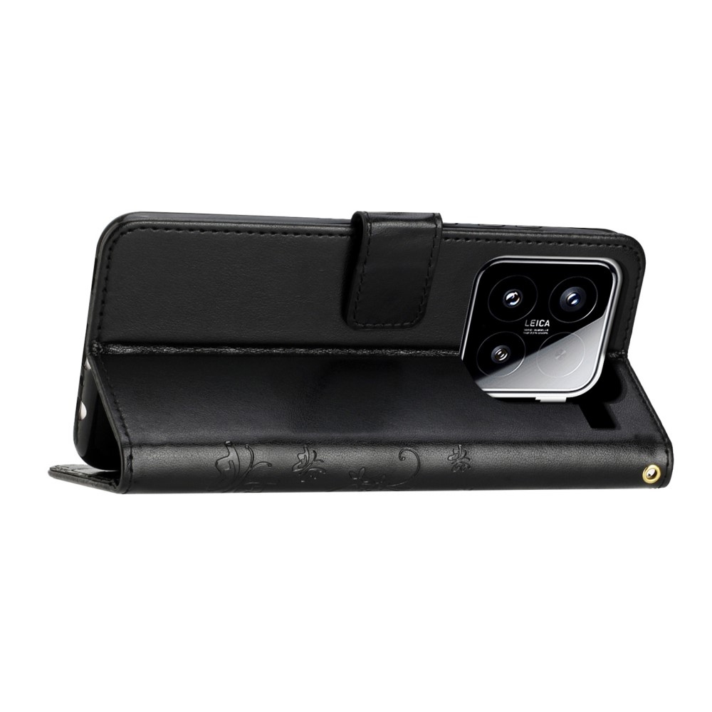 Virágok könyv tok Xiaomi 15 - fekete