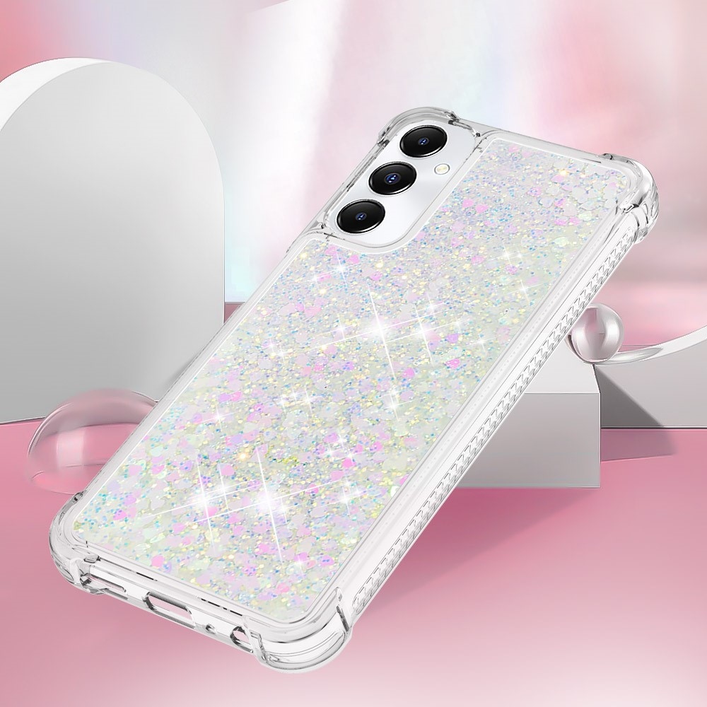 Glitter zselés homokóra tok Samsung Galaxy A05s készülékhez - rózsaszín/ezüst/szív