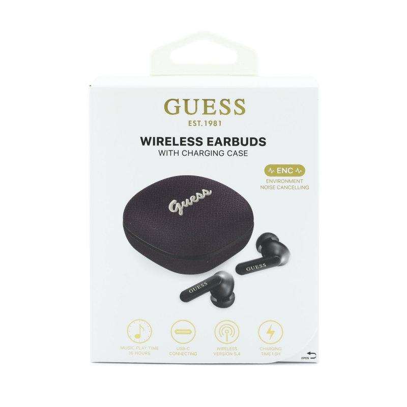 Guess PU Grained Script Metal Logo ENC TWS vezeték nélküli fülhallgató, bordó