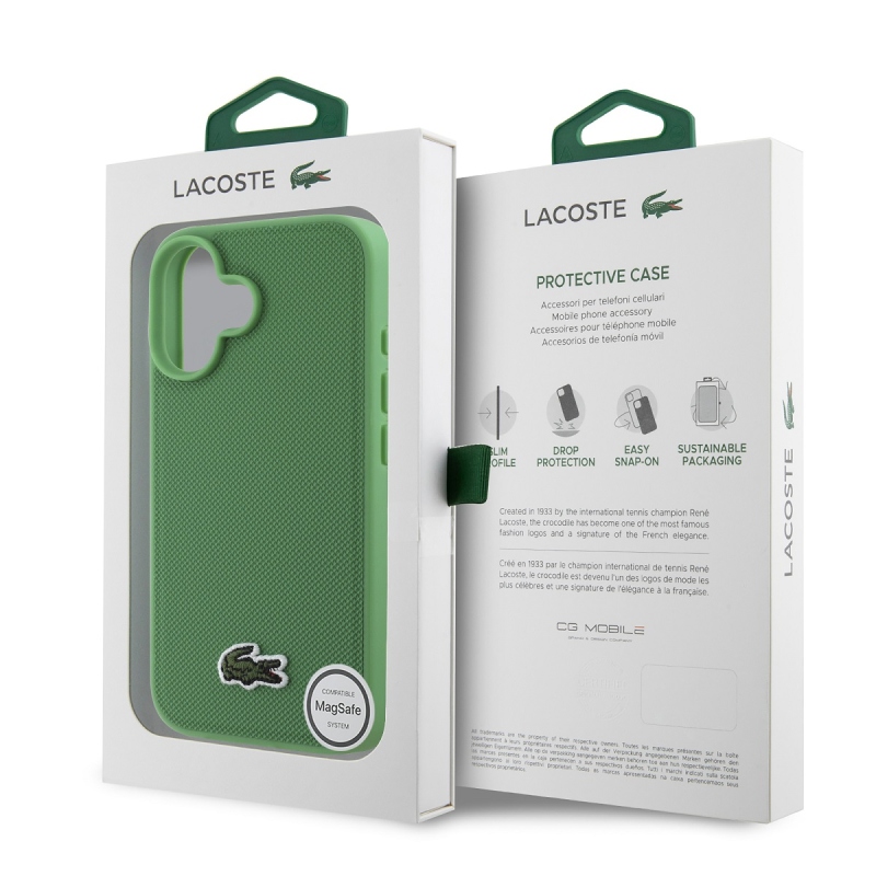 Lacoste Iconic Petit Pique Woven Logo MagSafe hátlap iPhone 16 Plus készülékhez Zöld