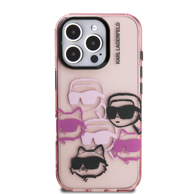 Karl Lagerfeld IML Multi K&CH Heads hátlapi borító iPhone 16 Pro rózsaszínhez