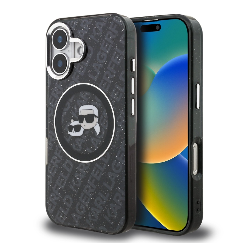 Karl Lagerfeld IML K&CH Heads Ismételt logó MagSafe hátlapi borító iPhone 16-hoz Fekete