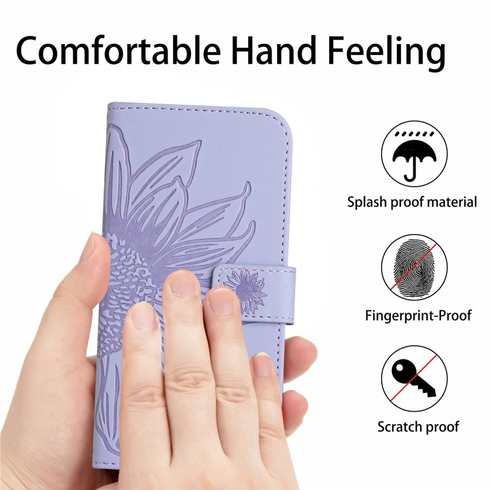 Napraforgó könyv tok Xiaomi Redmi Note 14 Pro-hoz - világos lila