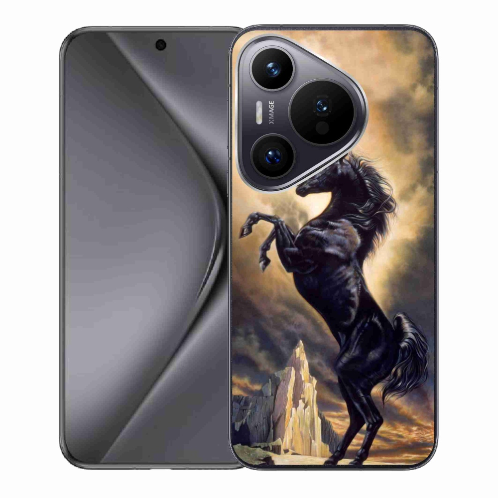Gél borító mmCase a Huawei Pura 70 készülékhez - fekete rajzfilm ló