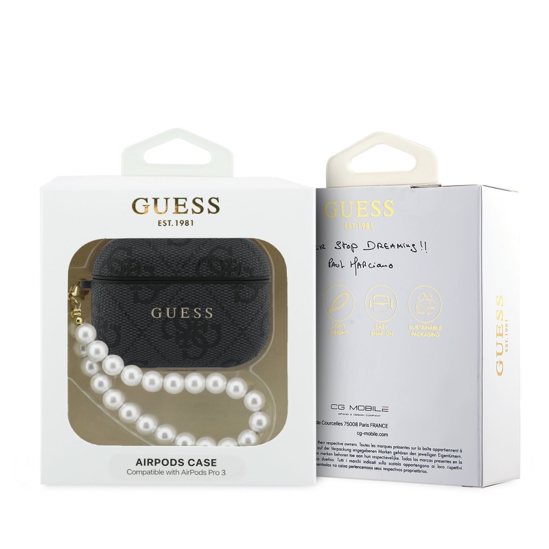 Guess PU 4G Classic Logo Pearl szíjas tok AirPods Pro 3-hoz, fekete