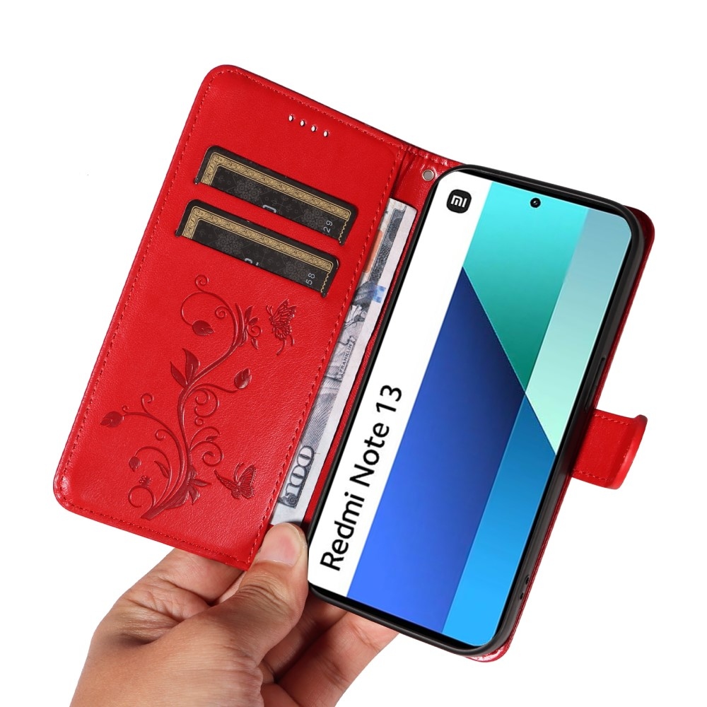 Virágos könyv tok Xiaomi Redmi Note 13-hoz - piros