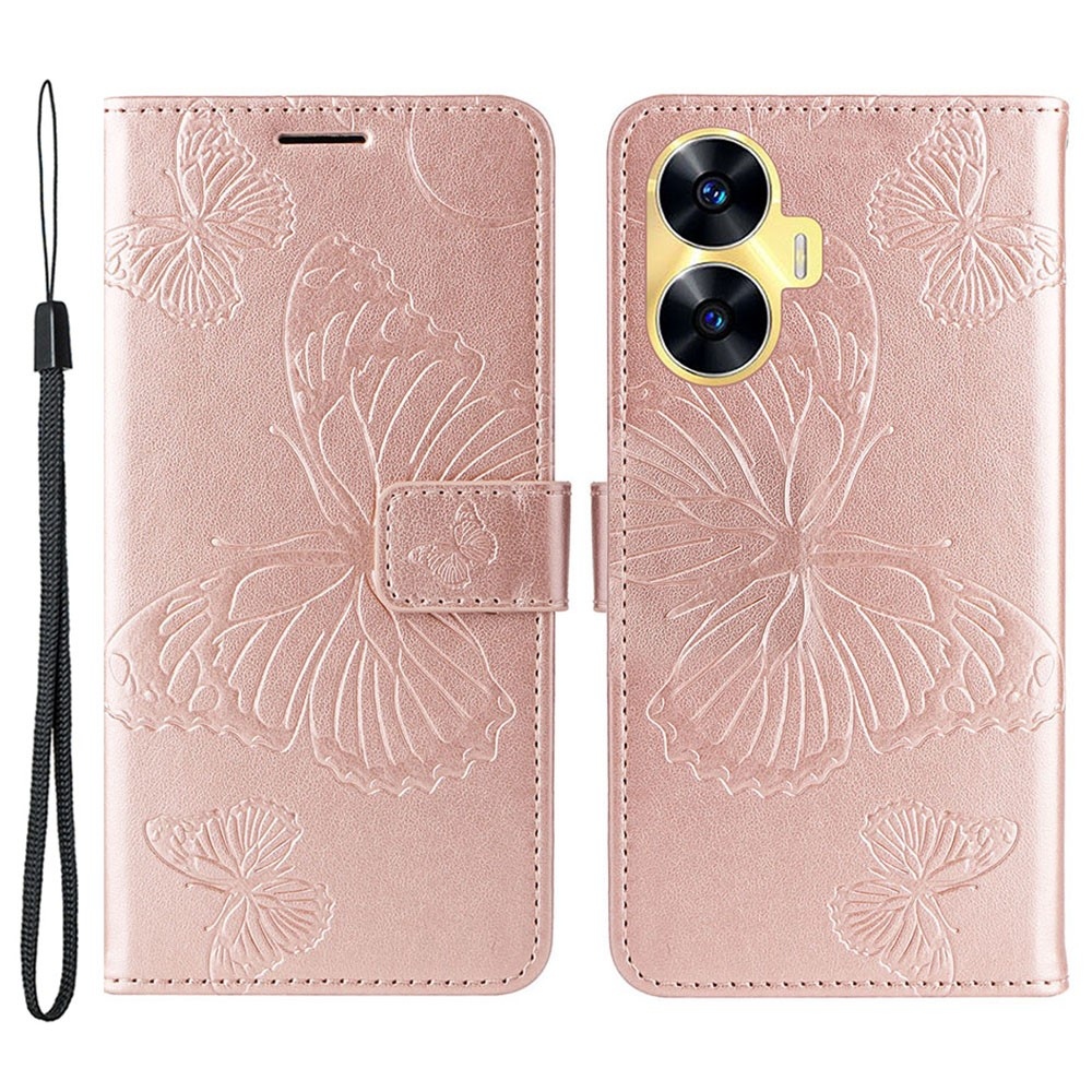 Nagy pillangó könyvtáska a Realme C55-öshöz - rózsaarany