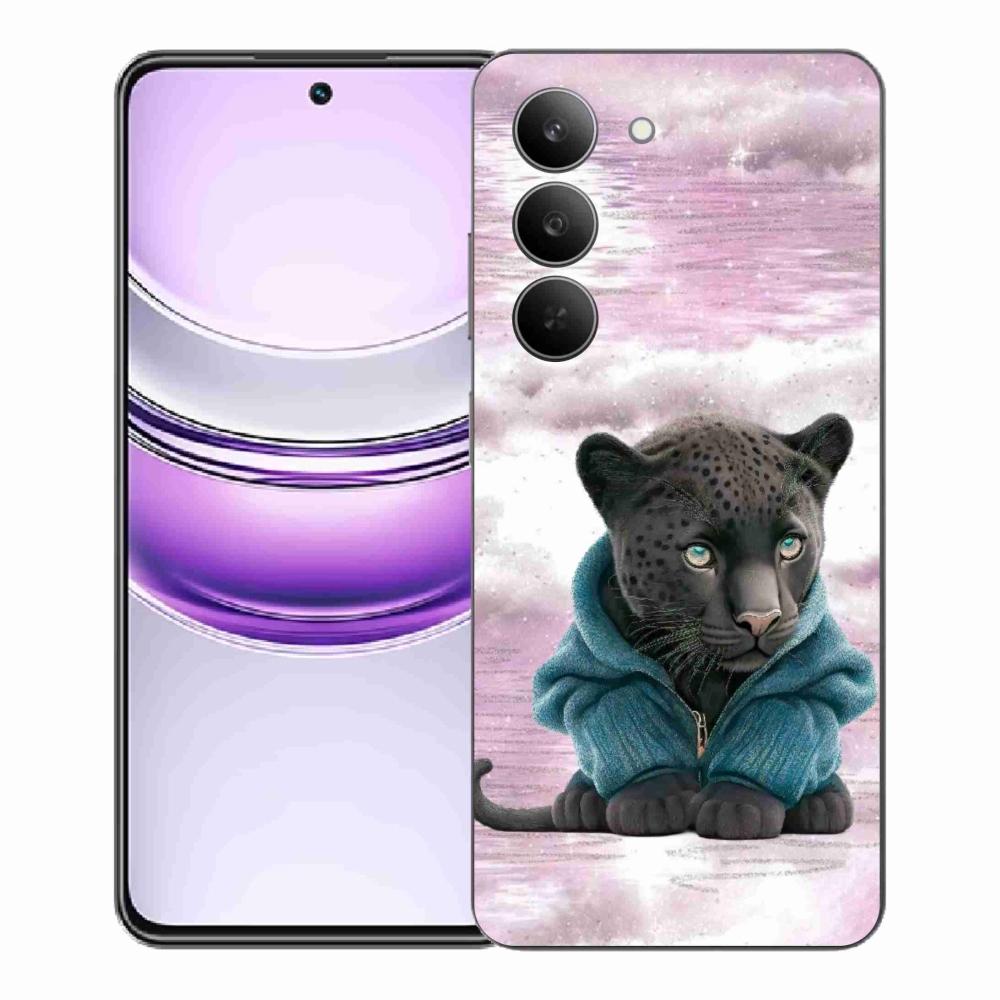 Gél borítás mmCase a Realme 14x 5G készülékhez - fekete párduc pulóverben