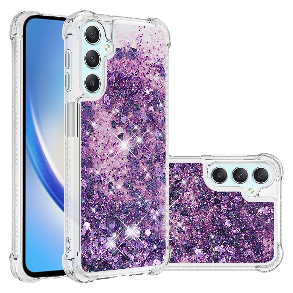 Glitter homokóra zselés tok Samsung Galaxy A24 készülékhez - sötétlila/szív