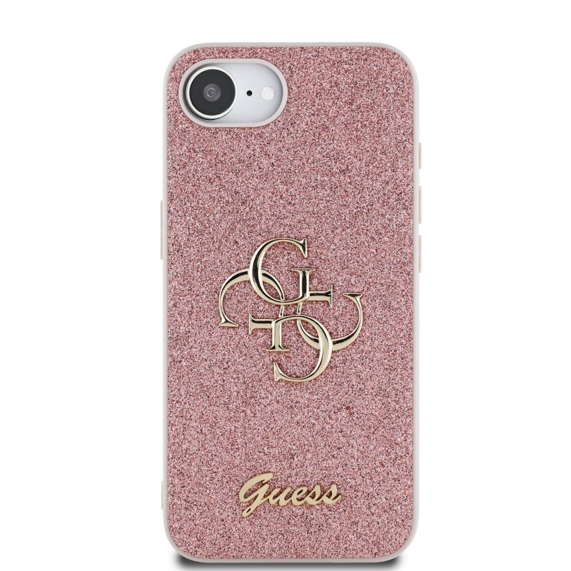 Guess PU Fixed Glitter 4G fém logós hátlap iPhone SE4 rózsaszínhez Rózsaszín