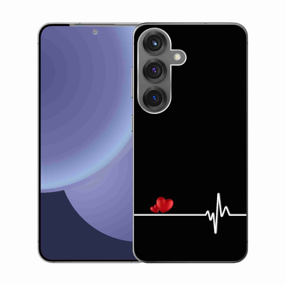 Gél borító mmCase Samsung Galaxy S25 készülékhez - szív és szívverés fekete háttérrel