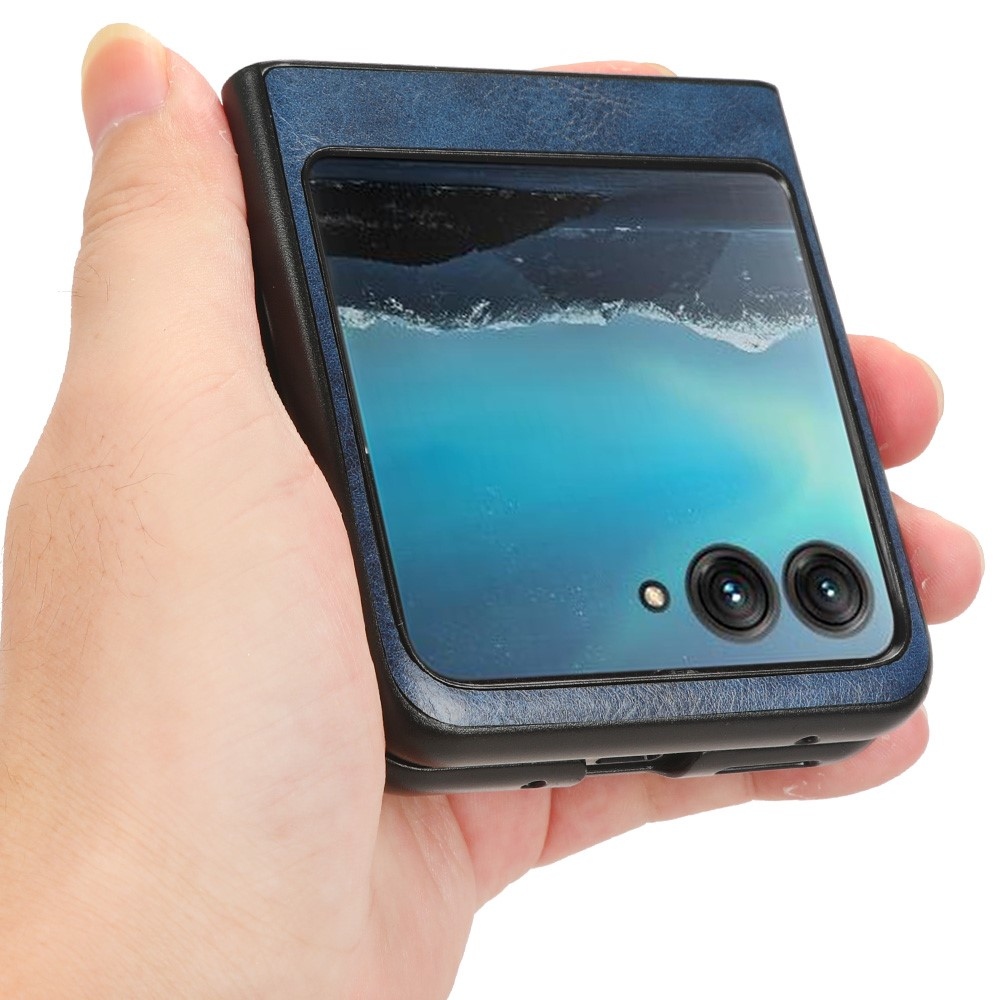 Vintage műanyag borító műbőrrel a Motorola Razr 40 Ultra 5G készülékhez - kék