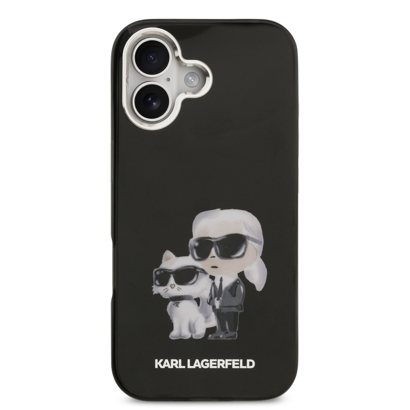 Karl Lagerfeld IML Aquarelle Karl és Choupette hátlapi borító iPhone 17 készülékhez Fekete