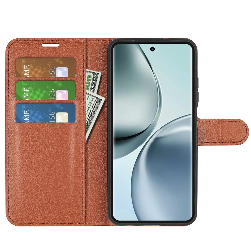 Litchi könyvtáska a Realme 14 Pro 5G készülékhez - barna