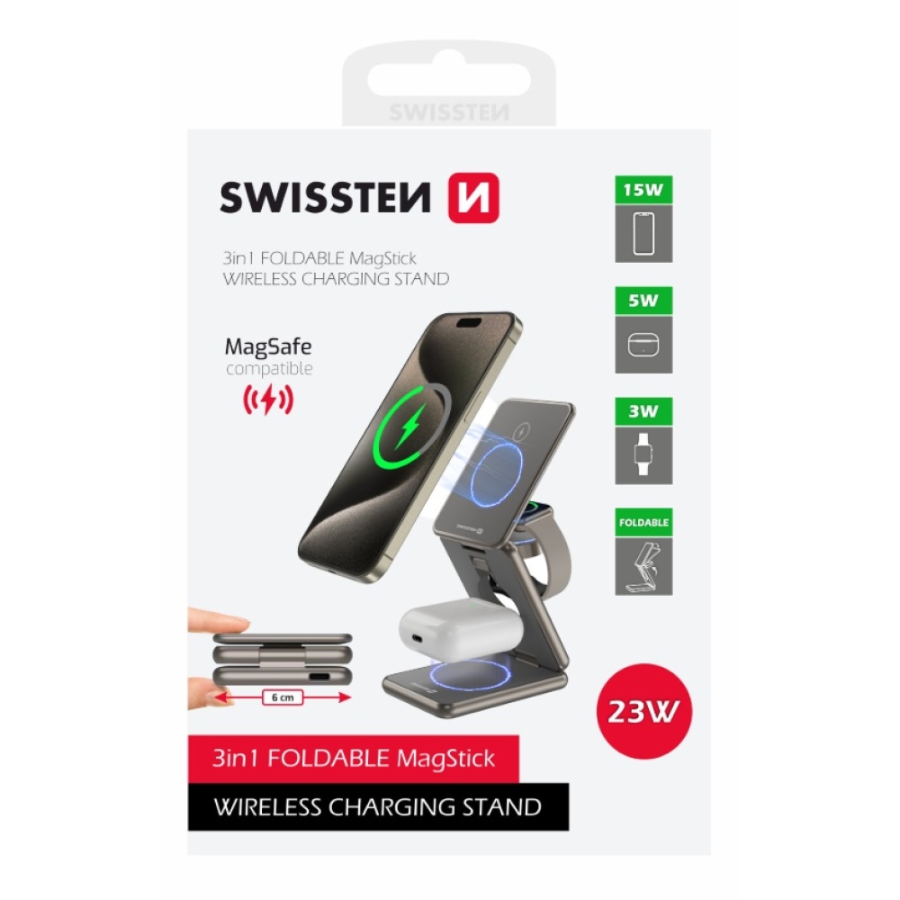 Swissten vezeték nélküli alumínium töltő AL1 (MagSafe kompatibilis) - szürke