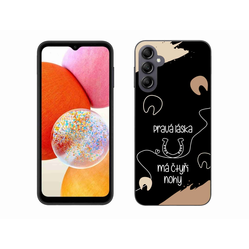 Gél borítás mmCase Samsung Galaxy A14 4G/5G - ló motívum fekete háttérrel