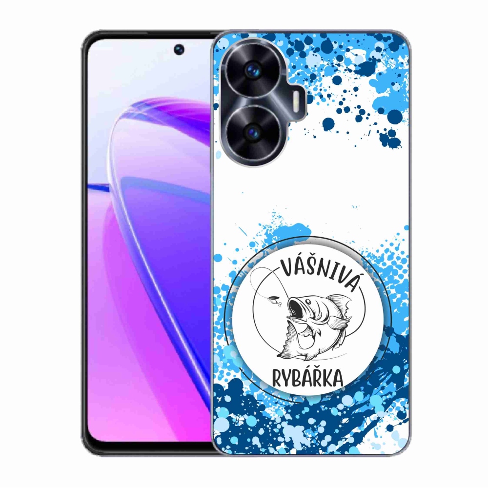 Gél borító mmCase a Realme C55 készülékhez - szenvedélyes halásznő fehér háttérrel