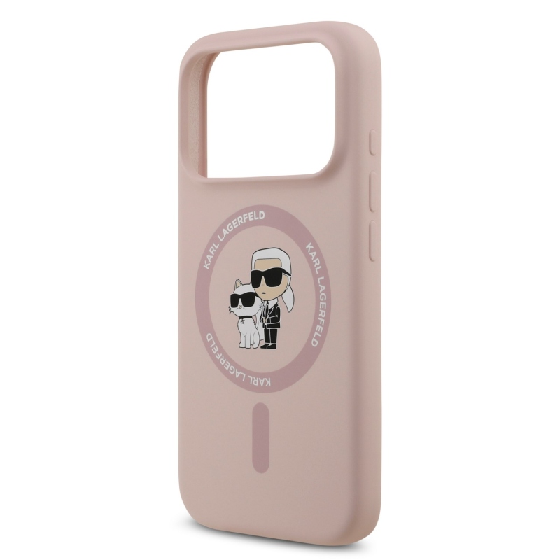 Karl Lagerfeld Liquid Silicone Karl és Choupette MagSafe hátsó tok iPhone 18 Pro-hoz, rózsaszín