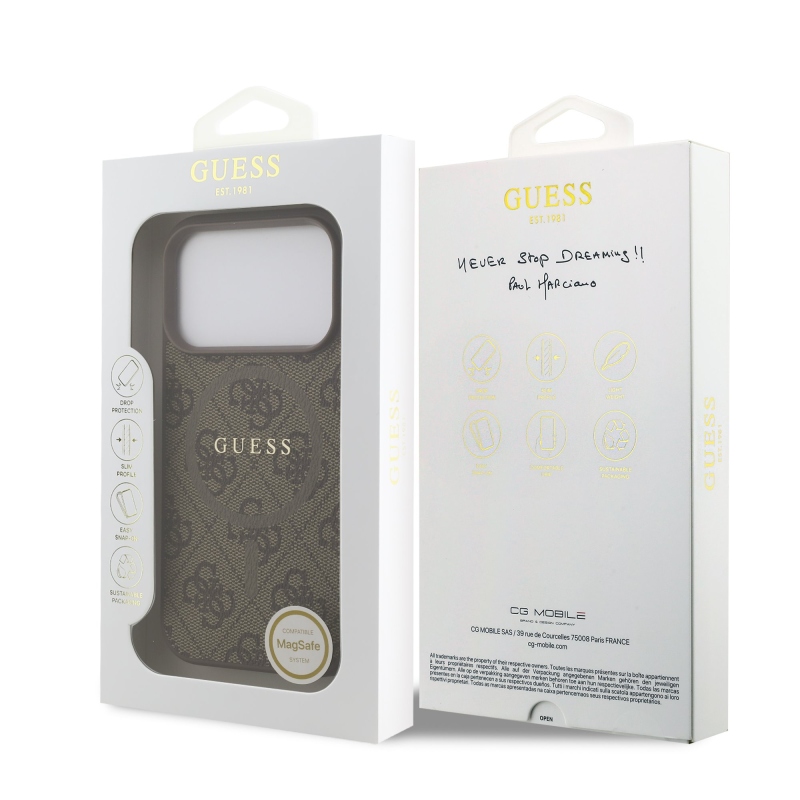 Guess PU bőr 4G színes gyűrűs MagSafe hátlap iPhone 17 Pro barna színű borítóhoz