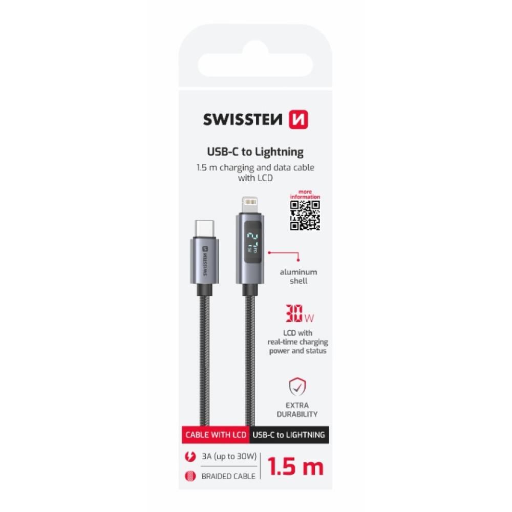 Swissten LCD kábel USB-C / Lightning 1.5m