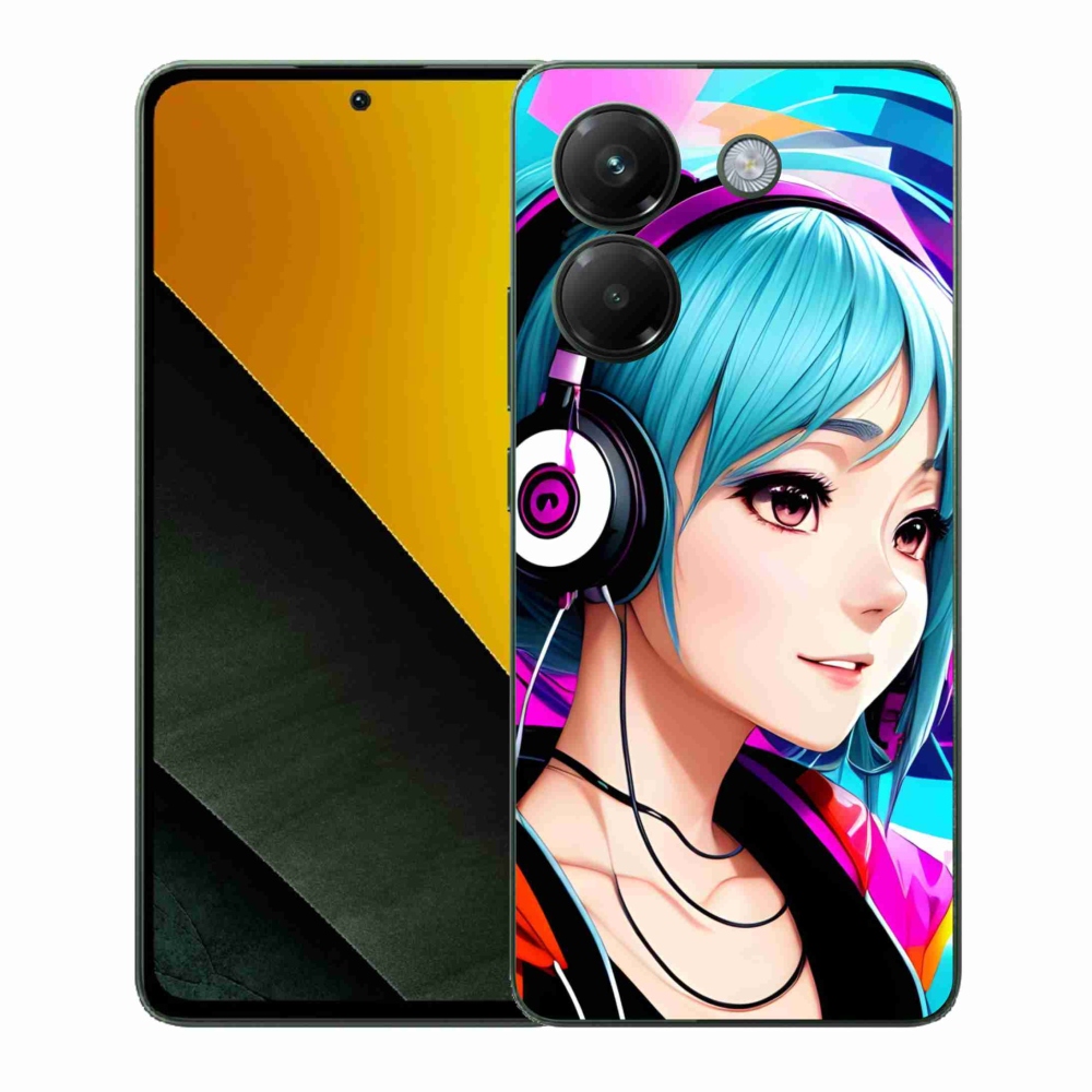 Gél borítás mmCase a Xiaomi Poco M7 Pro 5G-hez - lány fejhallgatóval