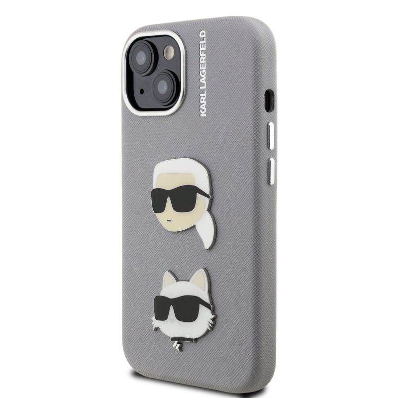 Karl Lagerfeld szemcsés PU K&CH Heads hátlap iPhone 15 szürke készülékhez