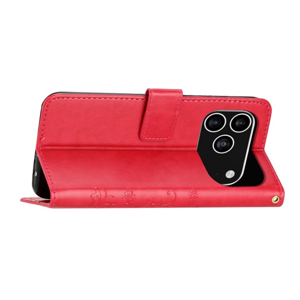 Virágok könyv tok iPhone 17 Pro-hoz - piros