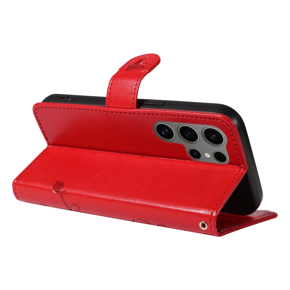 Pillangók könyv tok Samsung Galaxy S25 Ultra készülékhez - piros