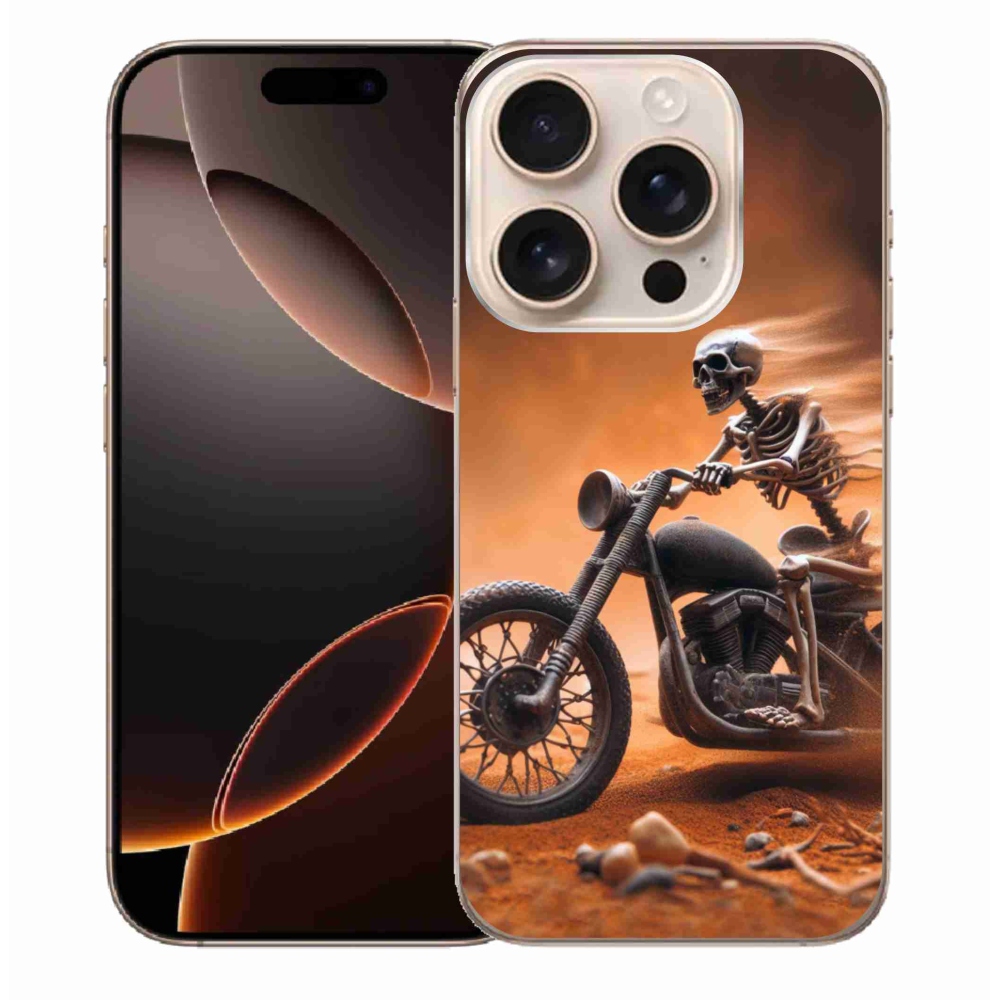 Gél borítás mmCase iPhone 16 Pro Max készülékhez - csontváz egy motorkerékpáron