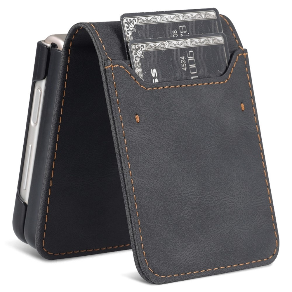 AZNS műanyag borítás PU bőrrel Samsung Galaxy Z Flip5 5G - fekete