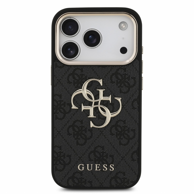 Guess PU 4G Metal Logo Strap hátsó tok iPhone 18 Pro-hoz, fekete