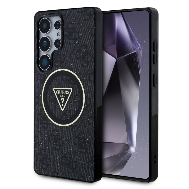 Guess IML 4G csillogó és háromszög logó MagSafe hátlap Samsung Galaxy S25 Ultra fekete