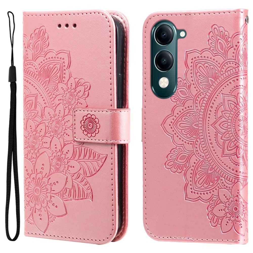 Virágos könyvtáska a Vivo Y29s 5G-hez - rózsaszínű