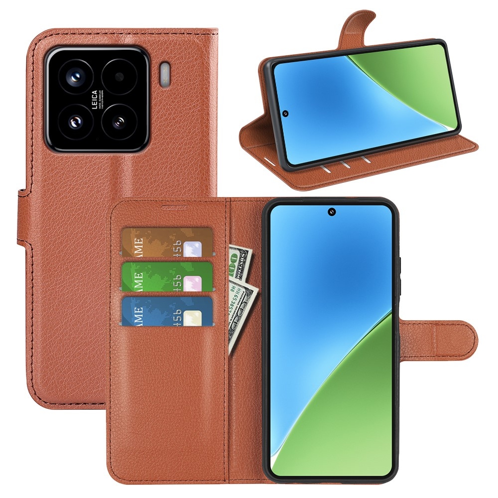 Litchi könyv tok a Xiaomi 15-öshöz - barna