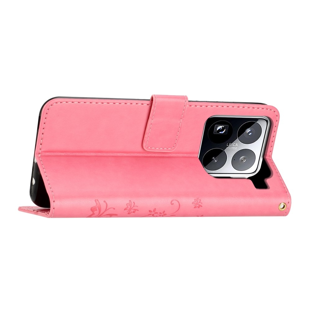 Virágok könyv tok Xiaomi 15 Pro-hoz - rózsaszín