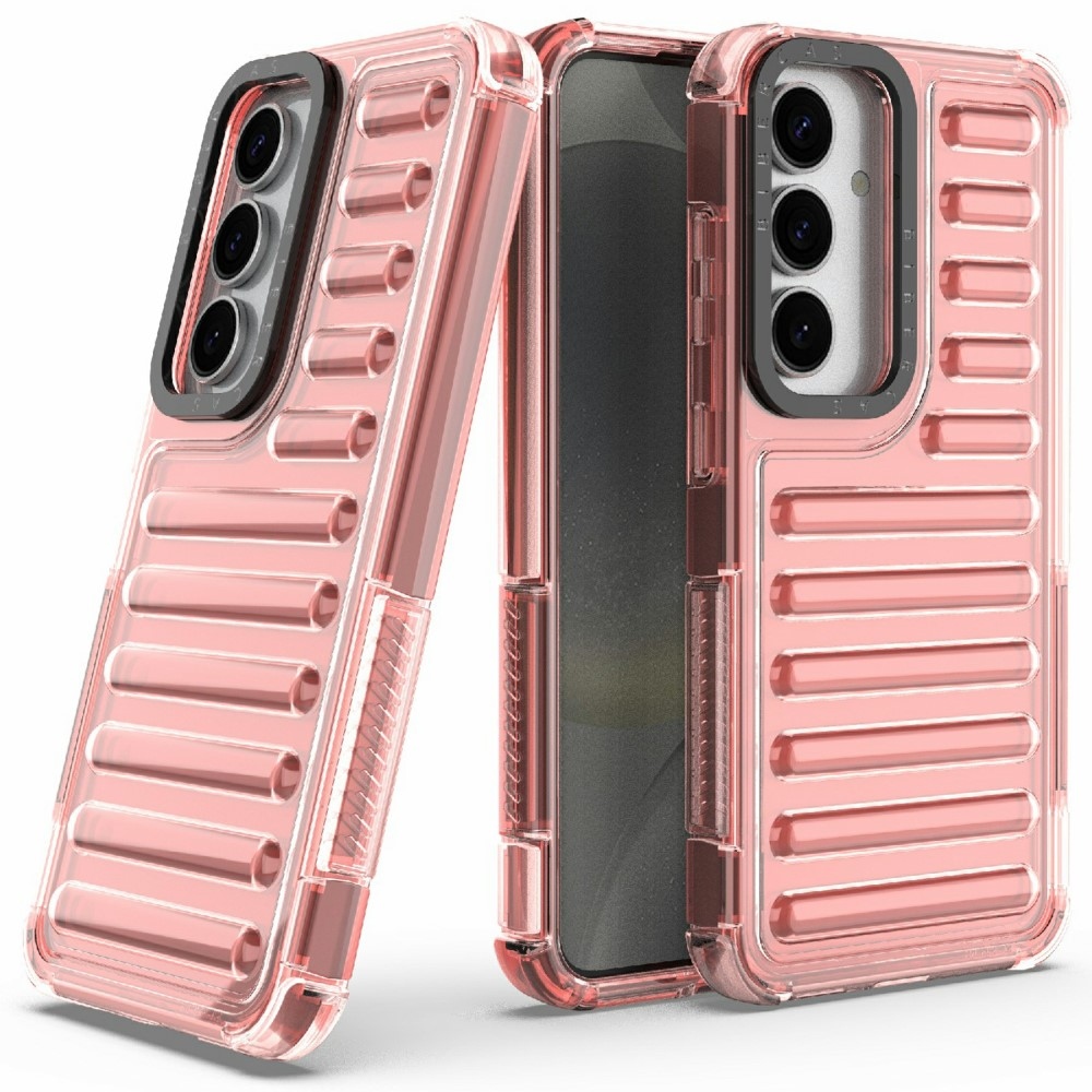 Csíkos tartós borító Samsung Galaxy S25 készülékhez - sötét rózsaszín