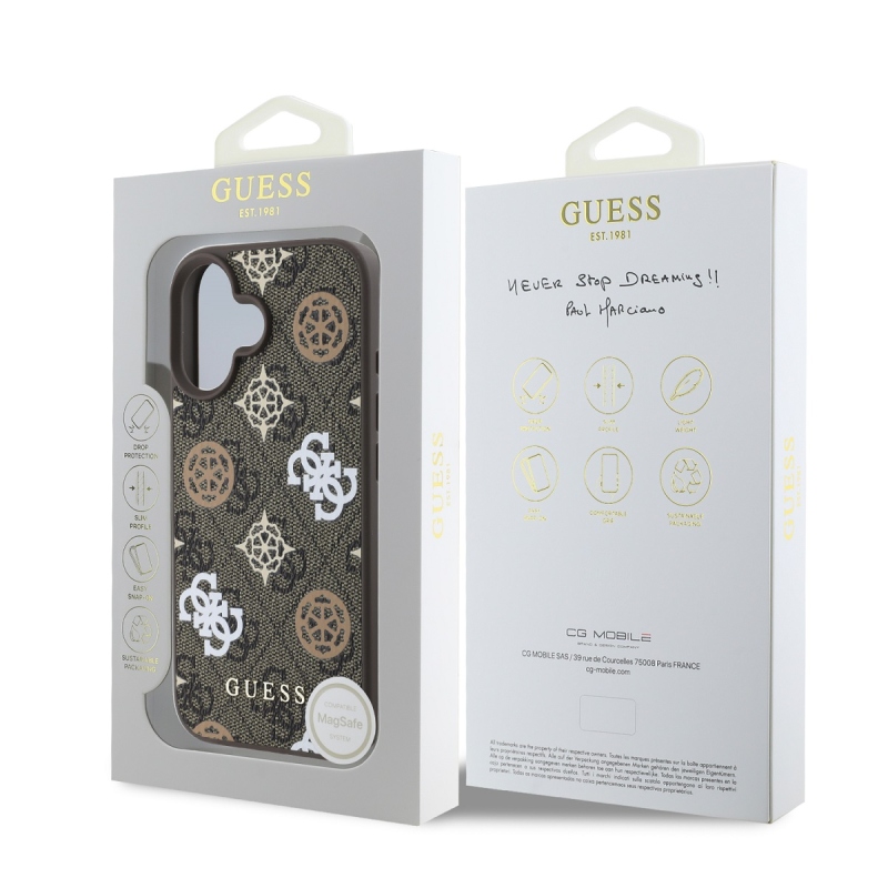 Guess PU 4G Peony MagSafe hátlap iPhone 16-hoz Barna barna