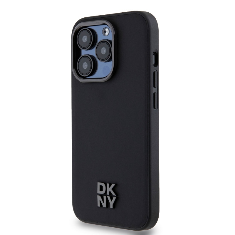 DKNY PU bőr Stack Logo Magsafe hátlap iPhone 15 Pro Max-hoz Fekete