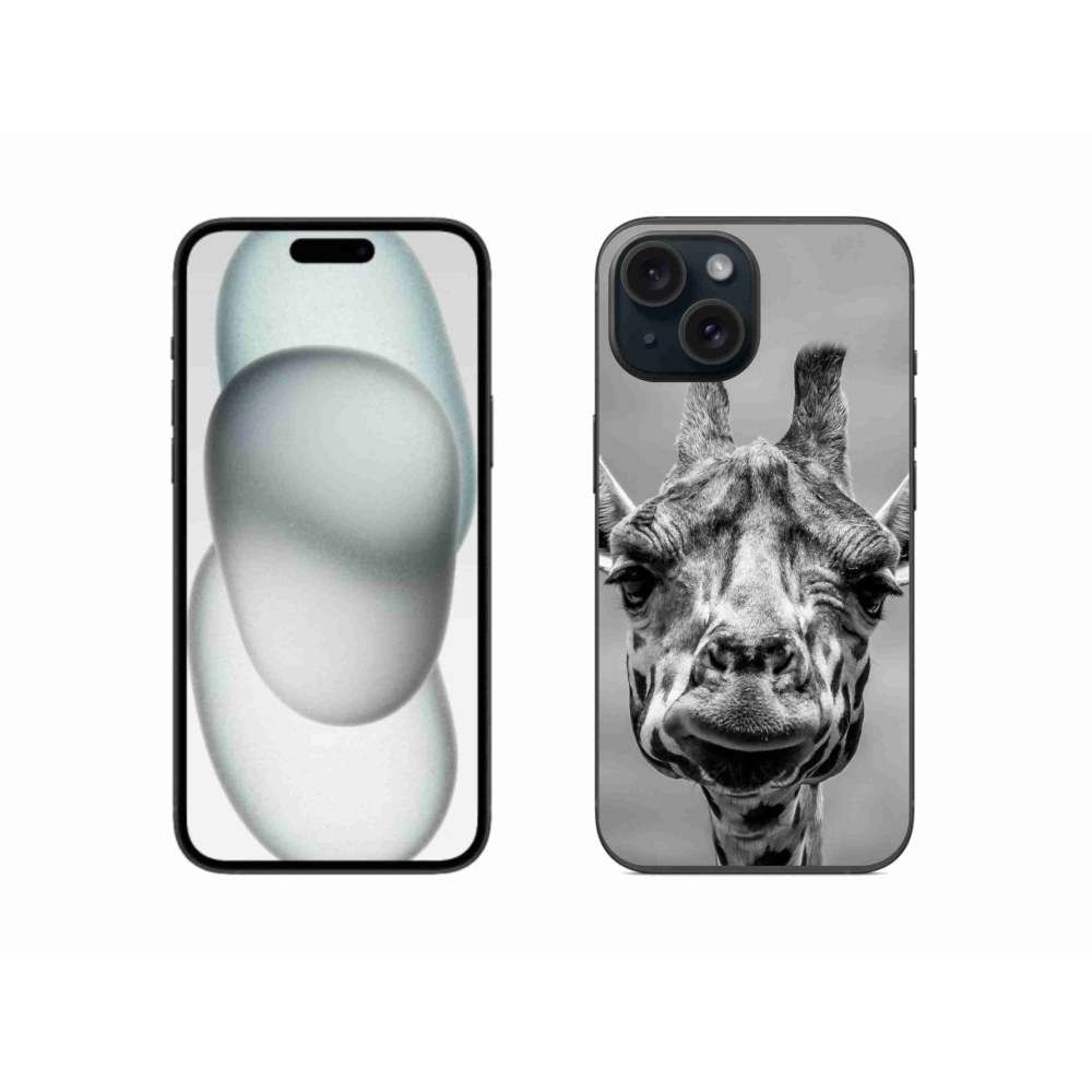 Zselés borítás mmCase iPhone 15 készülékhez - fekete-fehér zsiráf