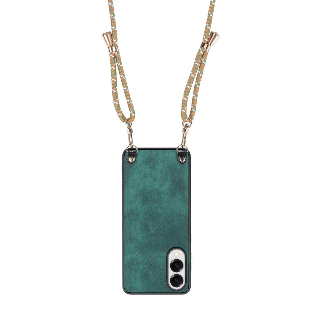Retro zselés tok zsinórral és műbőrrel Samsung Galaxy S25 Edge készülékhez - zöld